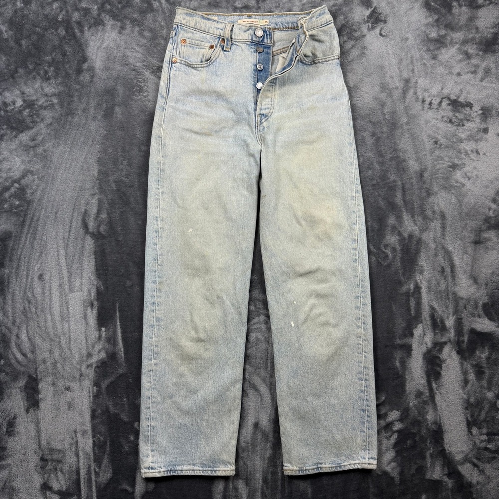 Levis Ribcage Straight Jeans Womens 25 Light Blue High Rise Button Fly Denim